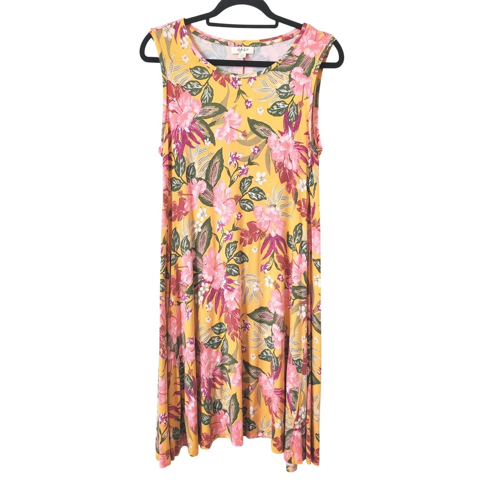 Style & Co Womens Yellow Tropical  Floral Sleeveless‎ Midi Shift Dress Medium